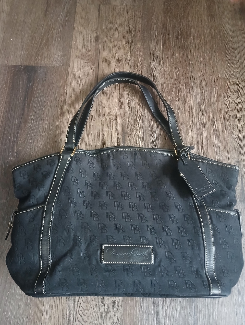 Dooney & Bourke signature monogram canvas tote bag leather trim Y2k